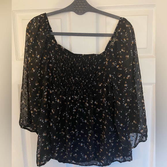 Addition Elle black baby doll blouse with floral detail - Picture 3 of 4